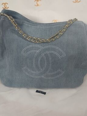 FASHION Light Blue Quilted Denim Shoulder Bag with Chain Strap